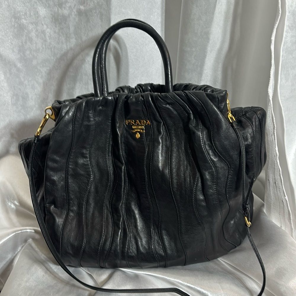 VTG Rare Prada Napa Black waves bag